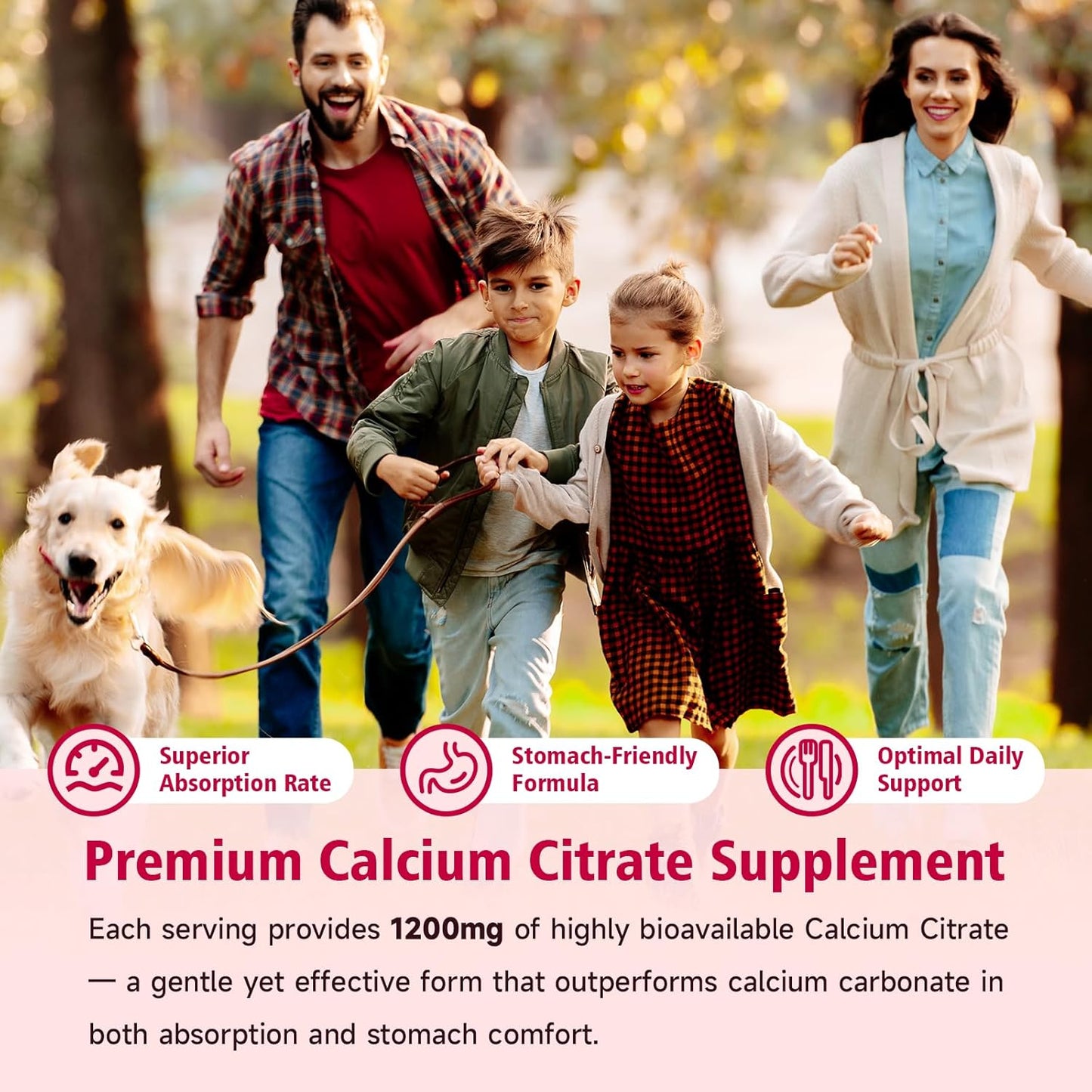 2 Packs High Absorption Calcium Citrate Gummies 1200mg - Bone & Teeth Support for Adults & Kids, Vegan Sugar-Free Gummies, Strawberry Flavor, 120 Count