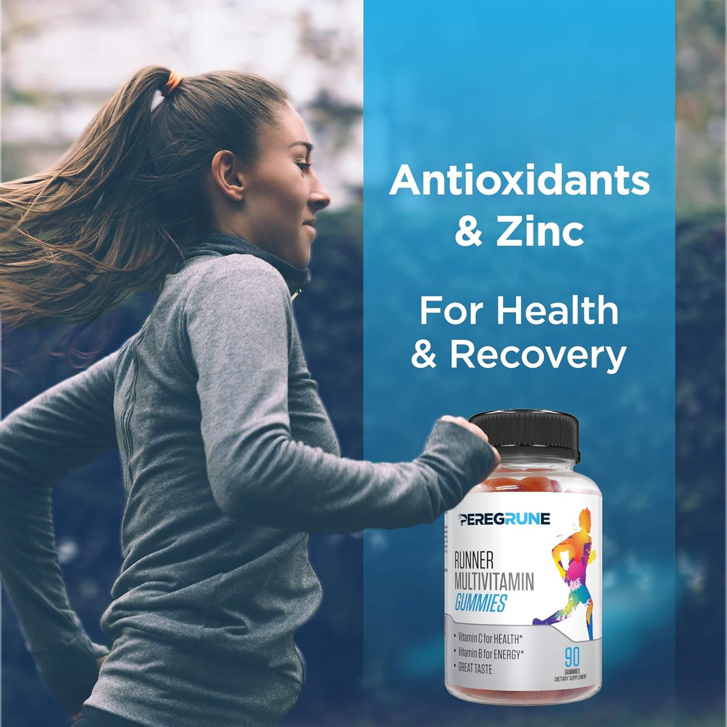 Runner Multivitamin Gummies - Daily Vitamin for Running with Vitamins A, C, D, E, and B Complex – 50% Less Sugar – Antioxidants, Recovery, Endurance, and Energy Gummy – Certified Running Sup