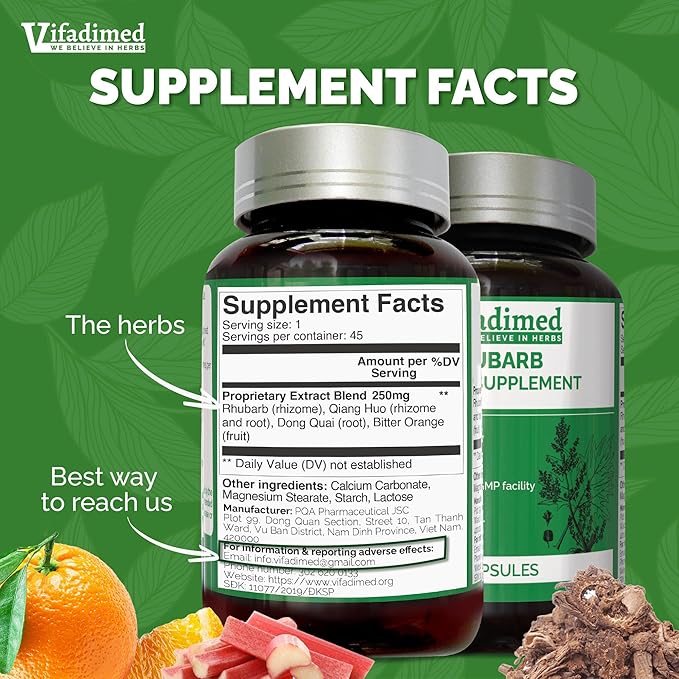 Rhubarb,Gut Motility Assist for Bowel Movement and Regularity,Constipation Relief,Bloating & Gas Relief,Mucus Production Activator,Lining & Microbiome Support, 90 Capsules