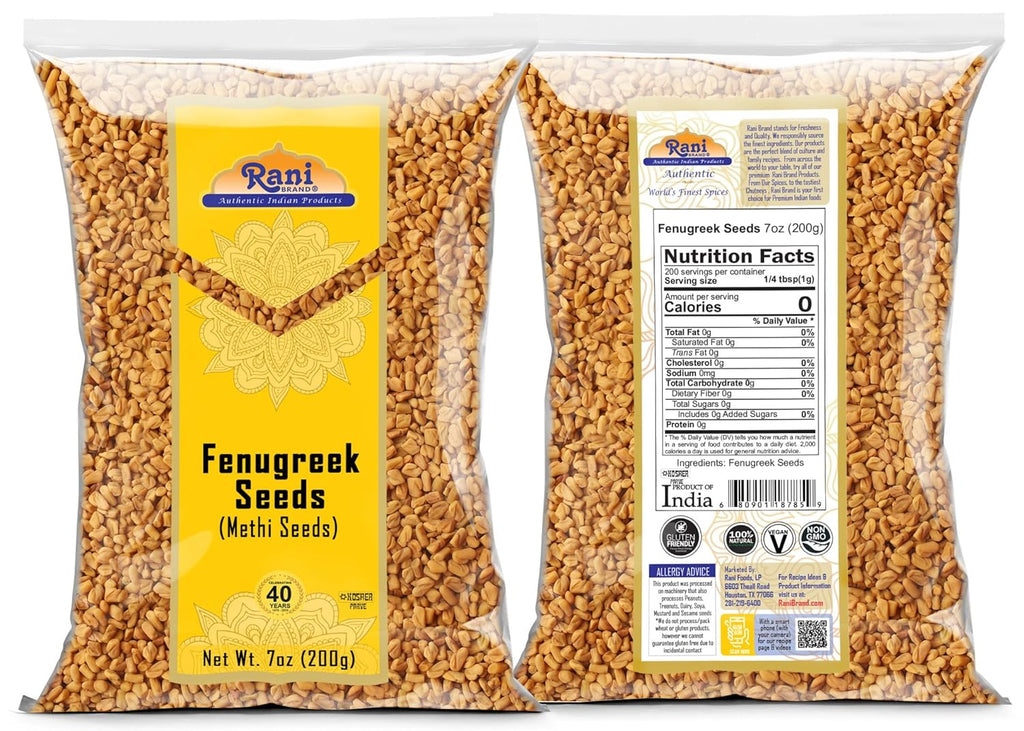 Rani Fenugreek (Methi) Seeds Whole 7oz (200g) Trigonella foenum graecum ~ All Natural | Vegan | Gluten Friendly | Non-GMO | Kosher | Indian Origin, used in cooking & Ayurvedic spice