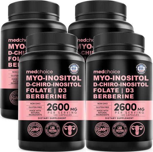 14-in-1 Inositol Supplement & Hormone Support for Women - 40:1 Myo-inositol & D-Chiro Inositol Ovarian Support Capsules for Hormone Balance with Folate, Vitamin D and B12 (120 count) (Pack of 4)