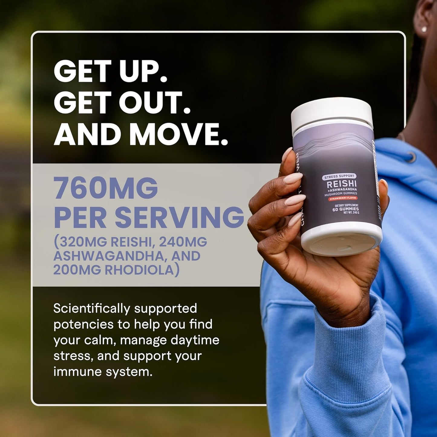 Charlotte's Web Stress Support Mushroom Gummies w/Reishi, Ashwagandha, Rhodiola Rosea Supplement — Natural Supplement — Strawberry-Flavored Ashwagandha Gummies (30 Servings)