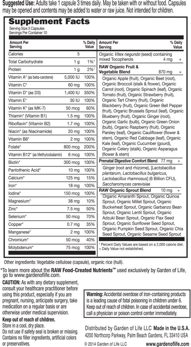 Garden of Life Vitamin Code RAW Prenatal - 30 Vegetarian Capsules