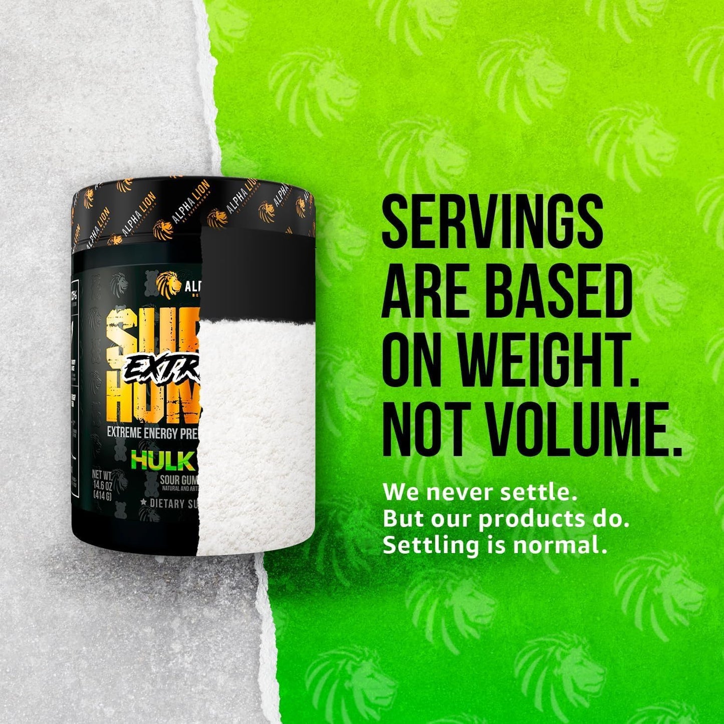 ALPHA LION Superhuman Extreme High Stim Pre Workout Powder, Beta Alanine, L-Taurine & 356mg Tri-Source Caffeine for Sustained Energy, Nitric Oxide & Citrulline for Pump (21 Servings, Sour Gummy Bear)