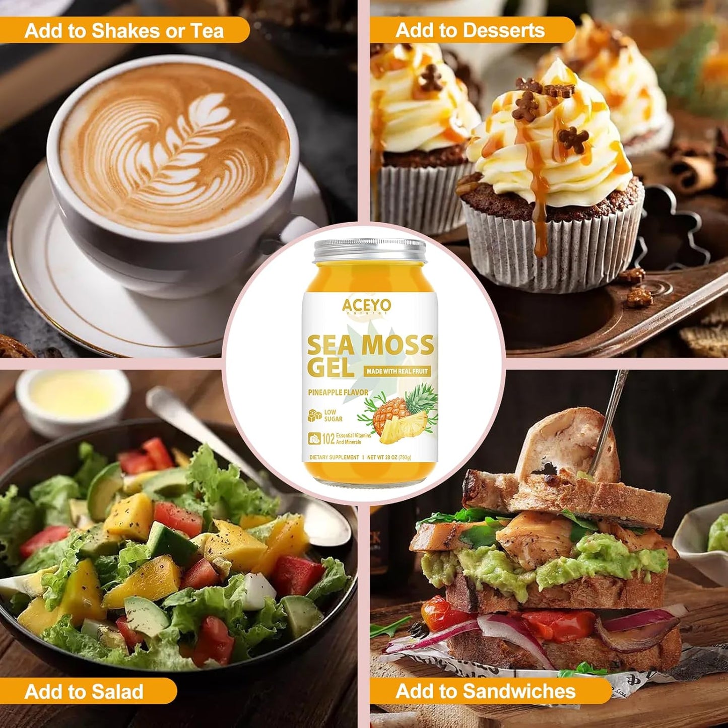 (28 OZ) Sea Moss Gel Raw Flavored Irish Seamoss Gel Natural Vegan Pineapple 102 Vitamins and Minerals Wild Harvested Non-GMO.
