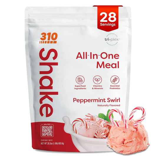 310 Nutrition All-In-One Meal Replacement Shake Powder - Plant-Based Protein Protein Powder with High-Fiber, Probiotics, Digestive Enzymes & Adaptogens - Low Carb Vegan Keto Friendly Superfoods Smoothie - Peppermint Swirl - 28 Servings