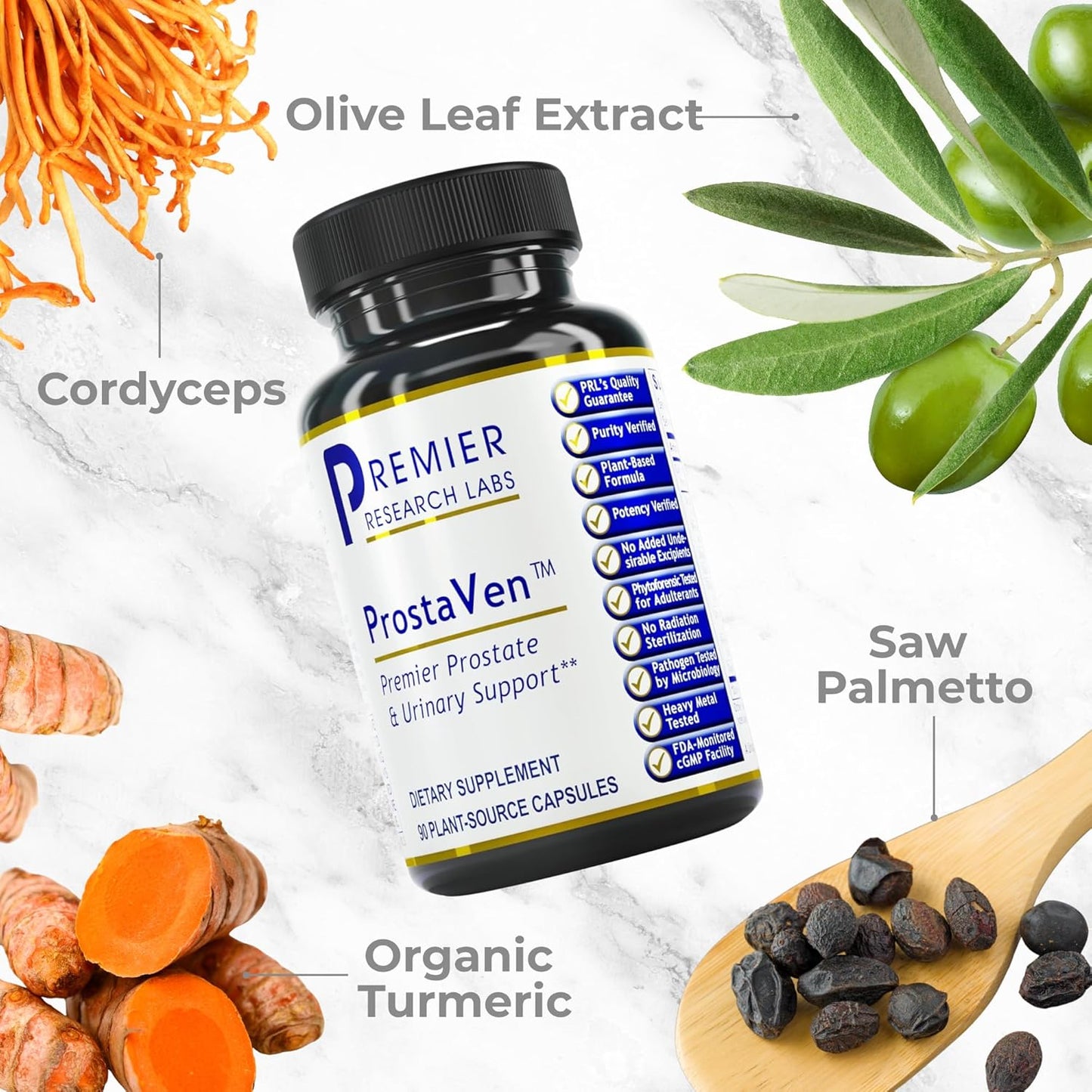 Premier Research Labs ProstaVen - Prostate Supplements for Men, Prostate Health Formula, Natural Supplement with Organic Saw Palmetto - 90 Vegetarian Capsules