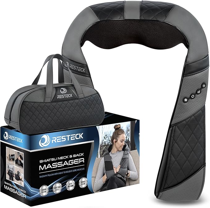 RESTECK Massagers for Neck and Back with Heat - Deep Tissue 3D Kneading Pillow, Electric Shiatsu Shoulder Massage, Foot, Legs,Body - Relieve Muscle Pain - Office, Home & Car