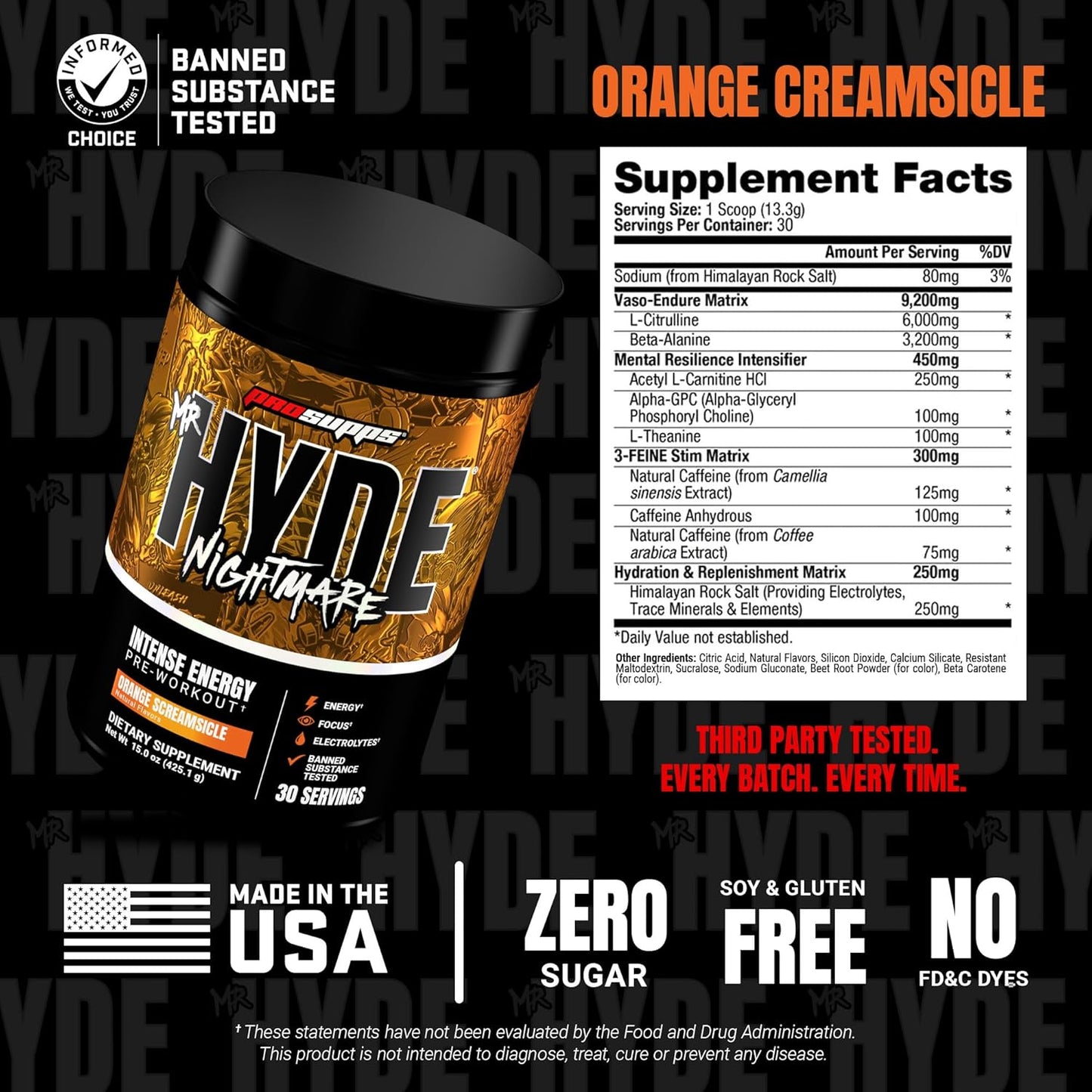 PROSUPPS Mr. Hyde Nightmare Pre Workout Powder with Caffeine & Beta Alanine - Preworkout for Intense Energy, Mental Focus & Performance - Gym & Fitness Supplements (Orange Creamsicle, 30 Servings)