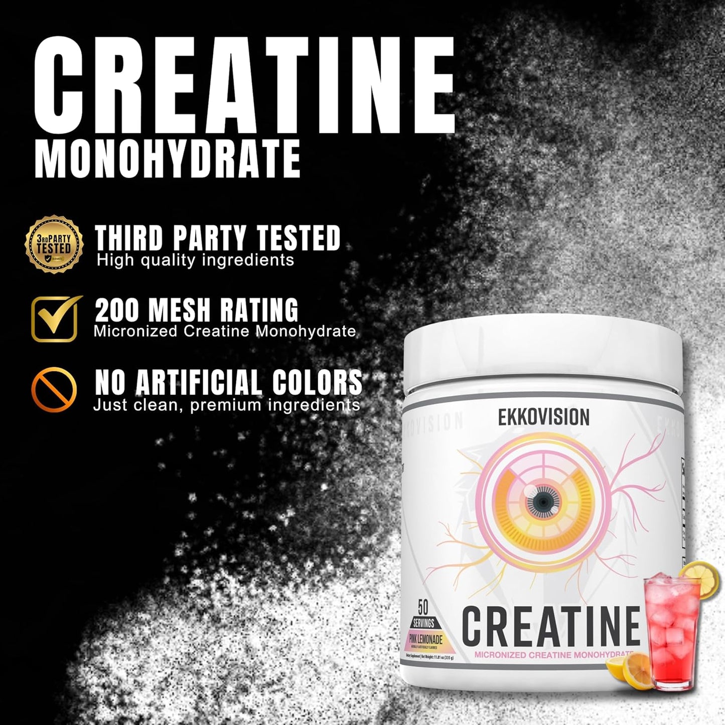 Creatine Monohydrate Powder, Micronized, Pink Lemonade, Pre Workout & Post Workout Supplement for Men and Women, Energy Support, Easy to Mix in Shakes, Smoothies & Beverages, 50 Servings
