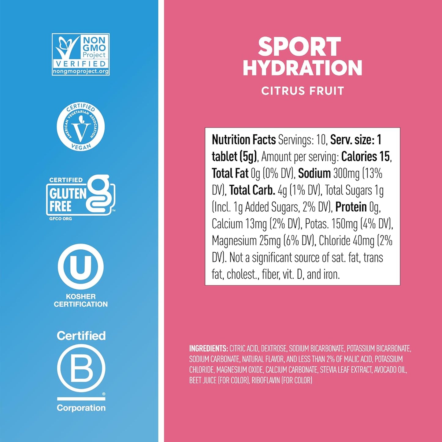 Nuun Sport Electrolyte Tablets with Magnesium, Calcium, Potassium, Chloride & Sodium, Gluten Free & Vegan, Citrus Fruit, 8 Pack (80 Servings Total)