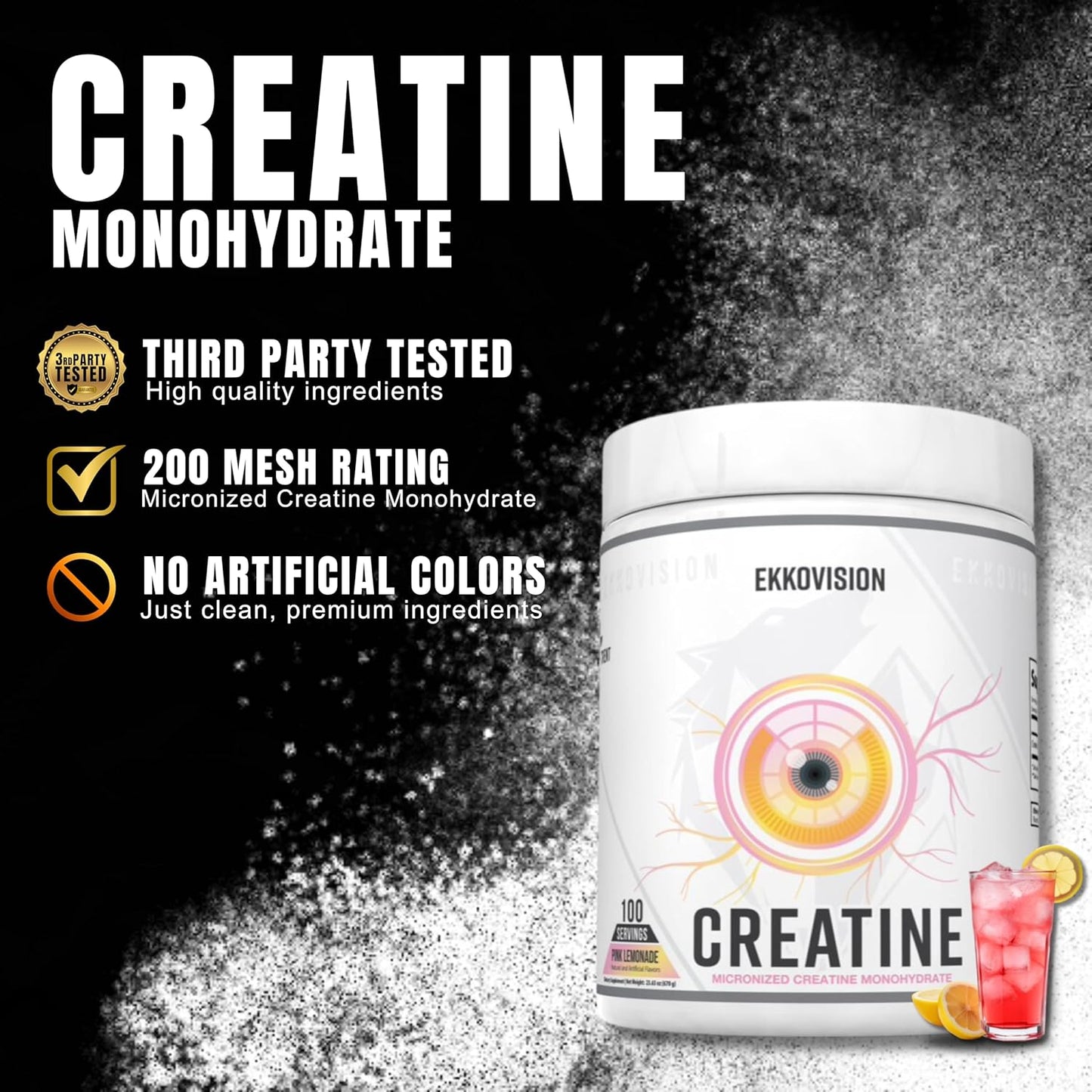Creatine Monohydrate Powder, Micronized, Pink Lemonade, Pre Workout & Post Workout Supplement for Men and Women, Energy Support, Easy to Mix in Shakes, Smoothies & Beverages, 100 Servings