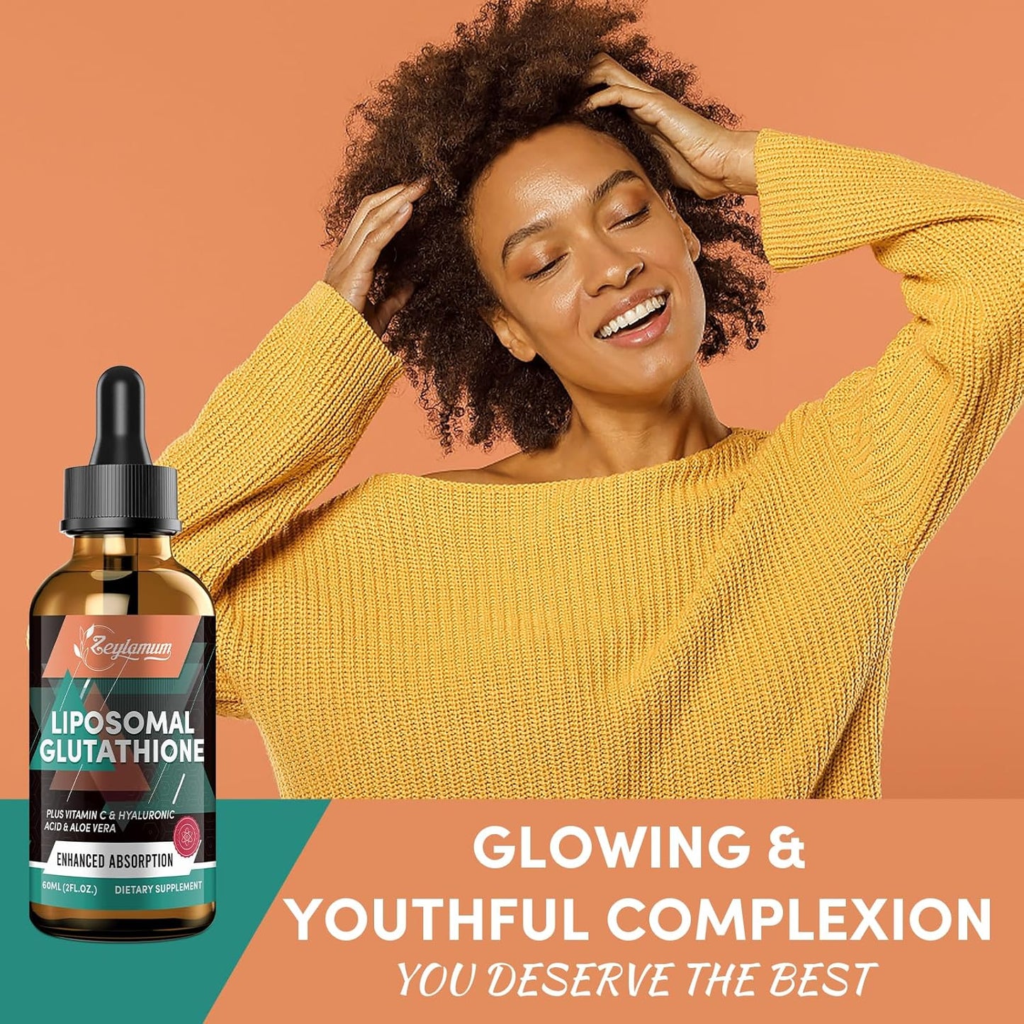 2000MG Liposomal Glutathione Liquid Drops, Ultra High Absorption, Natural Detoxification, Immune System & Skin Supprot*, L-Glutathione, Vitamin C & Hyaluronic Acid, Capsules Alternative, 4.05 OZ