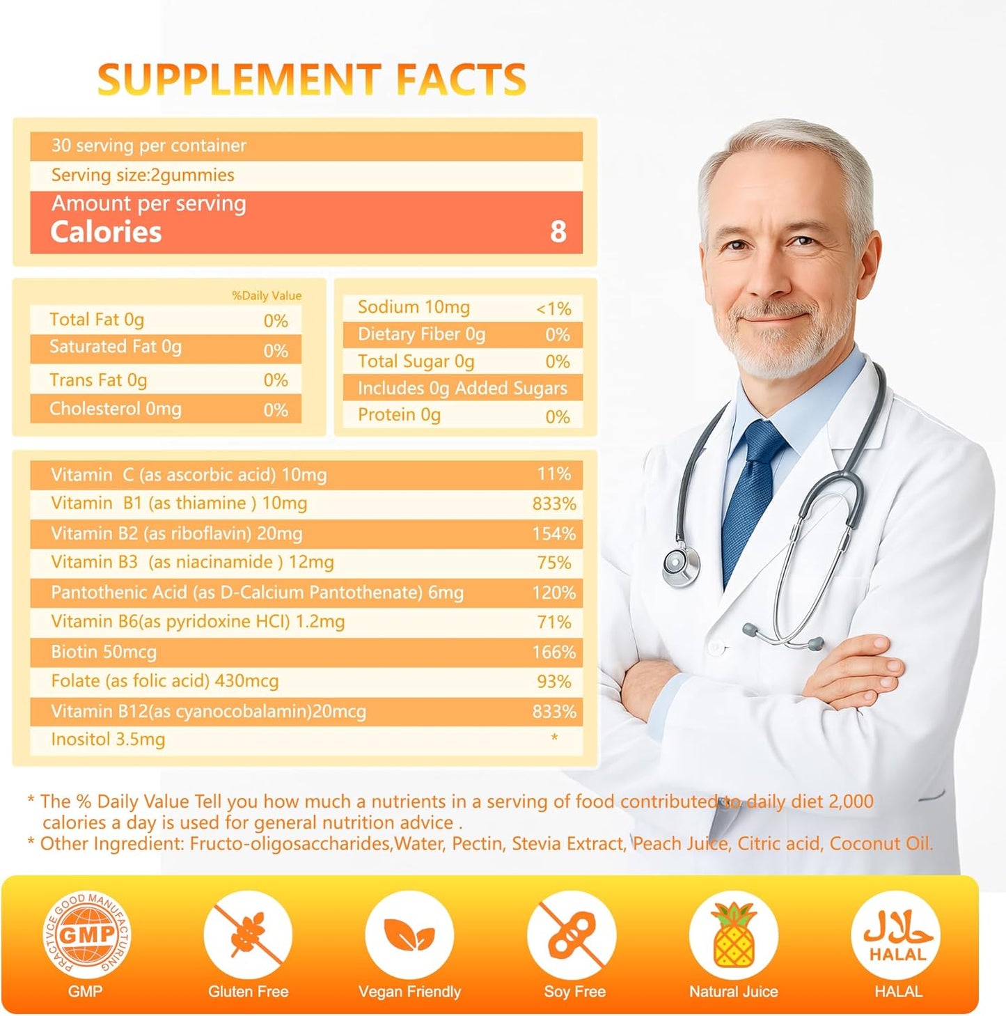 2 Pack Vitamin B Complex Gummies for Women Pineapple Flavor Daily Vitamin C B1,B2,B3,B5,B6,B7,B9,B12 Biotin Folate Supports Energy, Mood, Immune System Sugar-Free Vegan Work Adults(120Count)