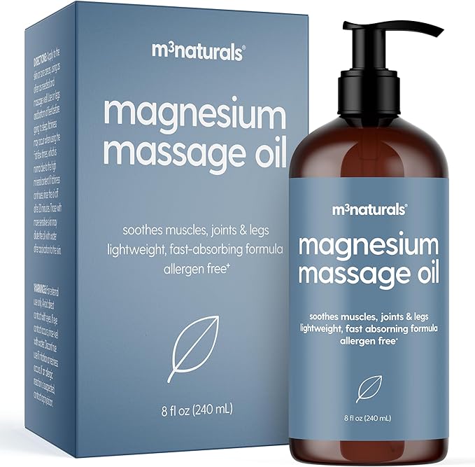 Magnesium Massage Oil for Sore Muscles, Feet, Joints and Leg Cramps, Helps with Sleeping and Post-Workout Recovery, for Sensitive Skin, 8 fl oz by M3