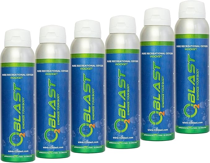 O2 Blast - Pure Oxygen Supplement - Filled with 99.99% Pure Oxygen to Support Fast Recovery, Increase Stamina & Enhance Focus for High Altitude and Action Sports, 4L Portable Can Flip-Top Cap, 6-Pack
