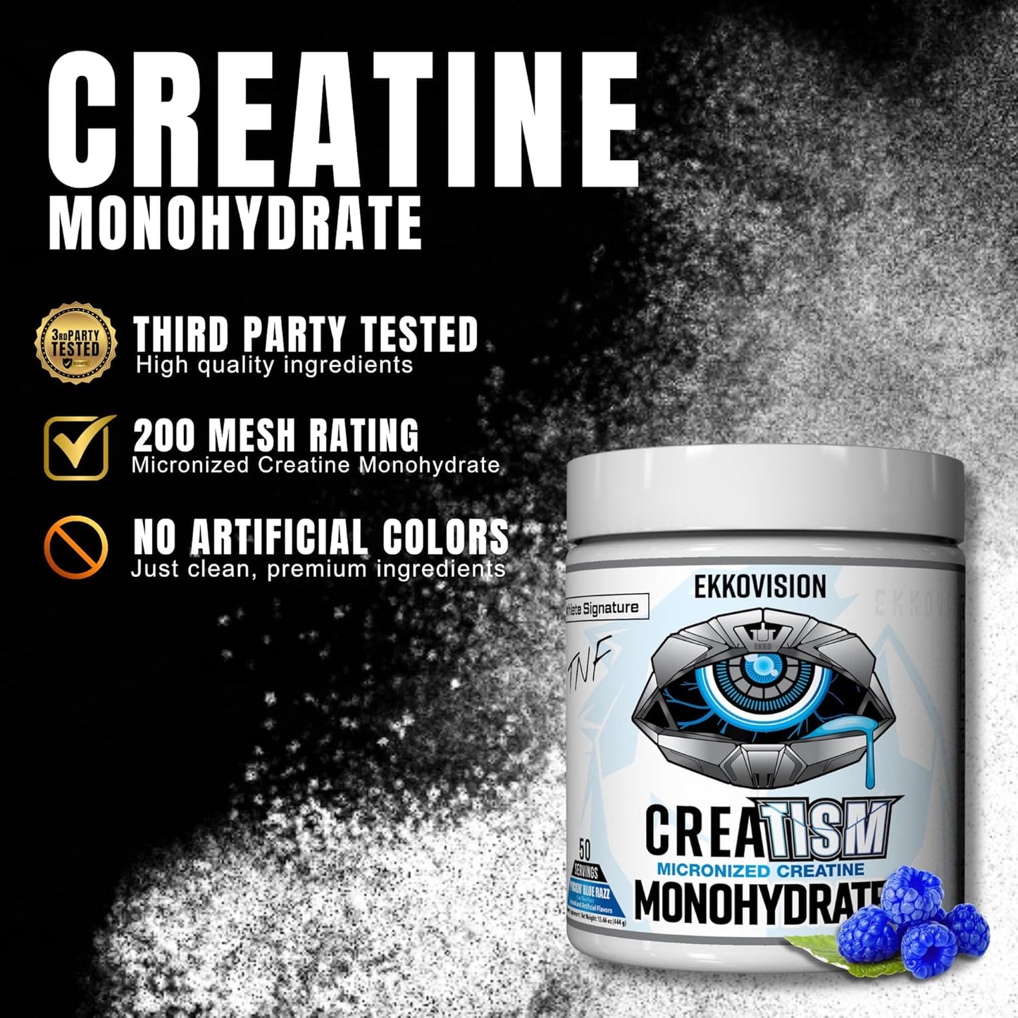 Creatine Monohydrate Powder, Micronized, Puckin' Blue Razz, Pre Workout & Post Workout Supplement for Men & Women, Energy Support, Easy to Mix in Shakes, Smoothies & Beverages, 50 Servings