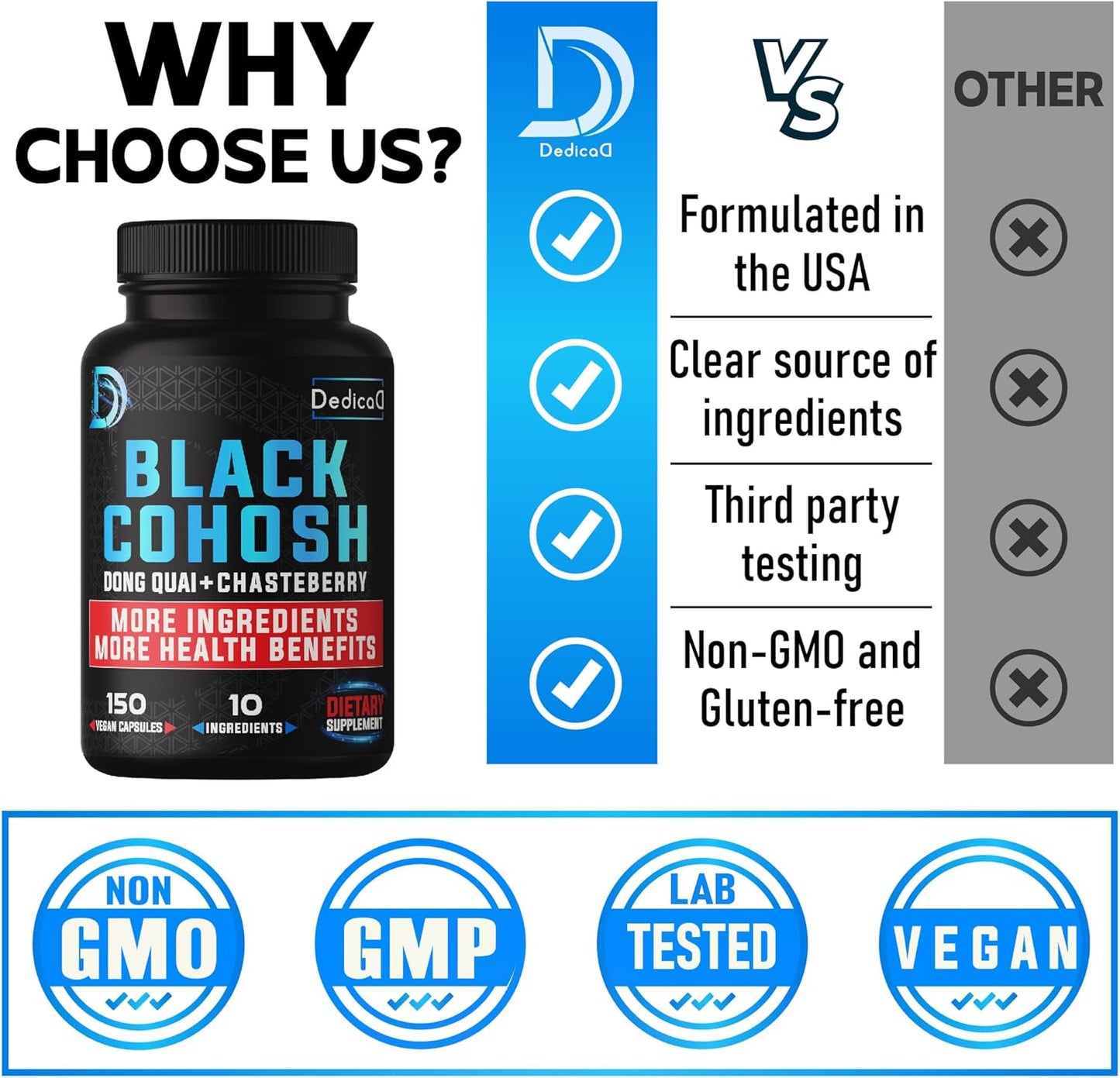 12in1 Black Cohosh 5-Month Supply for Menopause Support Supplement with Dong Quai, Chasteberry, Red Raspberry, Licorice, Wild Yam & More - 150 Capsules