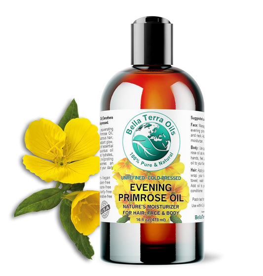 Bella Terra Oils - Organic Evening Primrose Oil 16 oz - Embrace the Enchanting Primrose Nutritional Profile, High in GLA & Fatty Acids, Elevate Your Beauty Routine