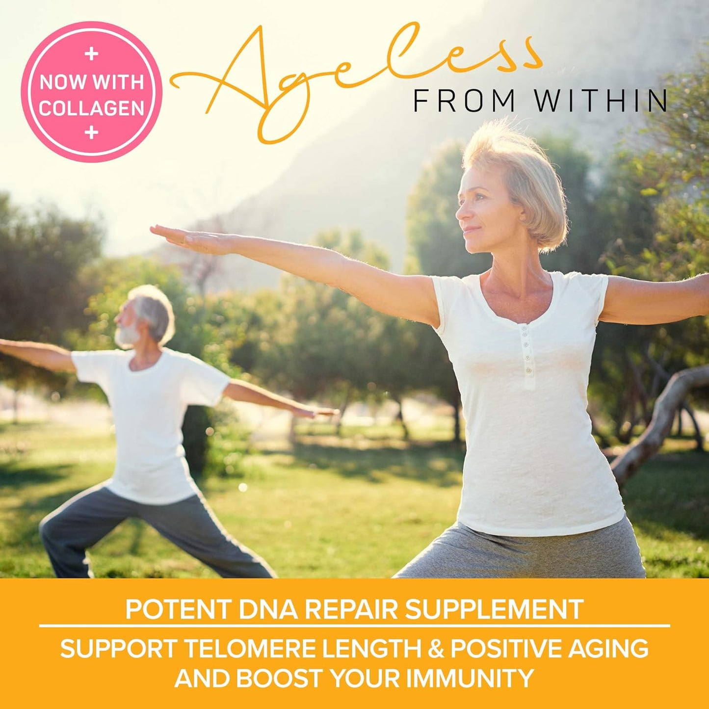 Telomere Supplements w/Potent Astragalus Root Extract and Collagen | Superior Immune Support, Anti-Aging, DNA Repair | Pure Telomerase Enzyme for Telomere Lengthening and Support | 60 Capsules