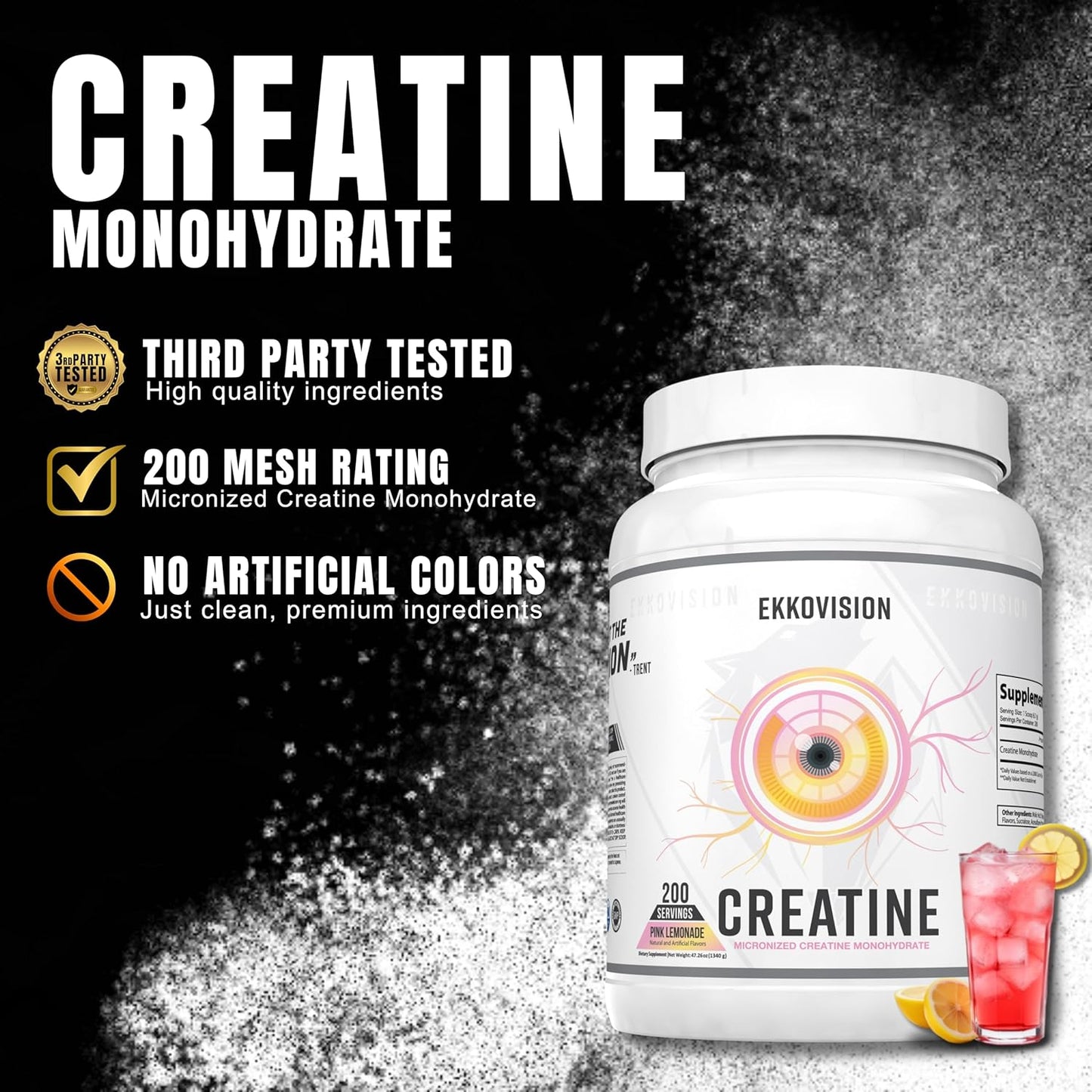Creatine Monohydrate Powder, Micronized, Pink Lemonade, Pre Workout & Post Workout Supplement for Men and Women, Energy Support, Easy to Mix in Shakes, Smoothies & Beverages, 200 Servings