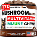 Turkey Tail Mushroom Supplement for Dogs - 170 Chews - Mushrooms for Dogs - Reishi, Lion’s Mane, Glucosamine Multivitamin - Immune Booster, Gut, Hip & Joint Health Support Vitamins, Energy & Skin