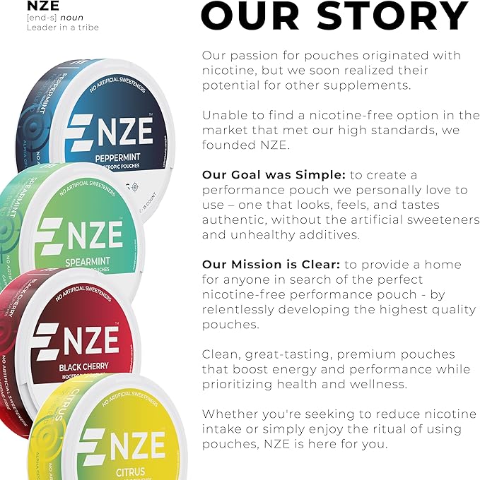 NZE Caffeine Free Nootropic Pouches (Spearmint) - Nootropic Pouches with Alpha GPC, L-Tyrosine & L-Theanine - No Sugar or Artificial Sweeteners - 15 Nicotine Free Pouches Per Can - 5 Pack