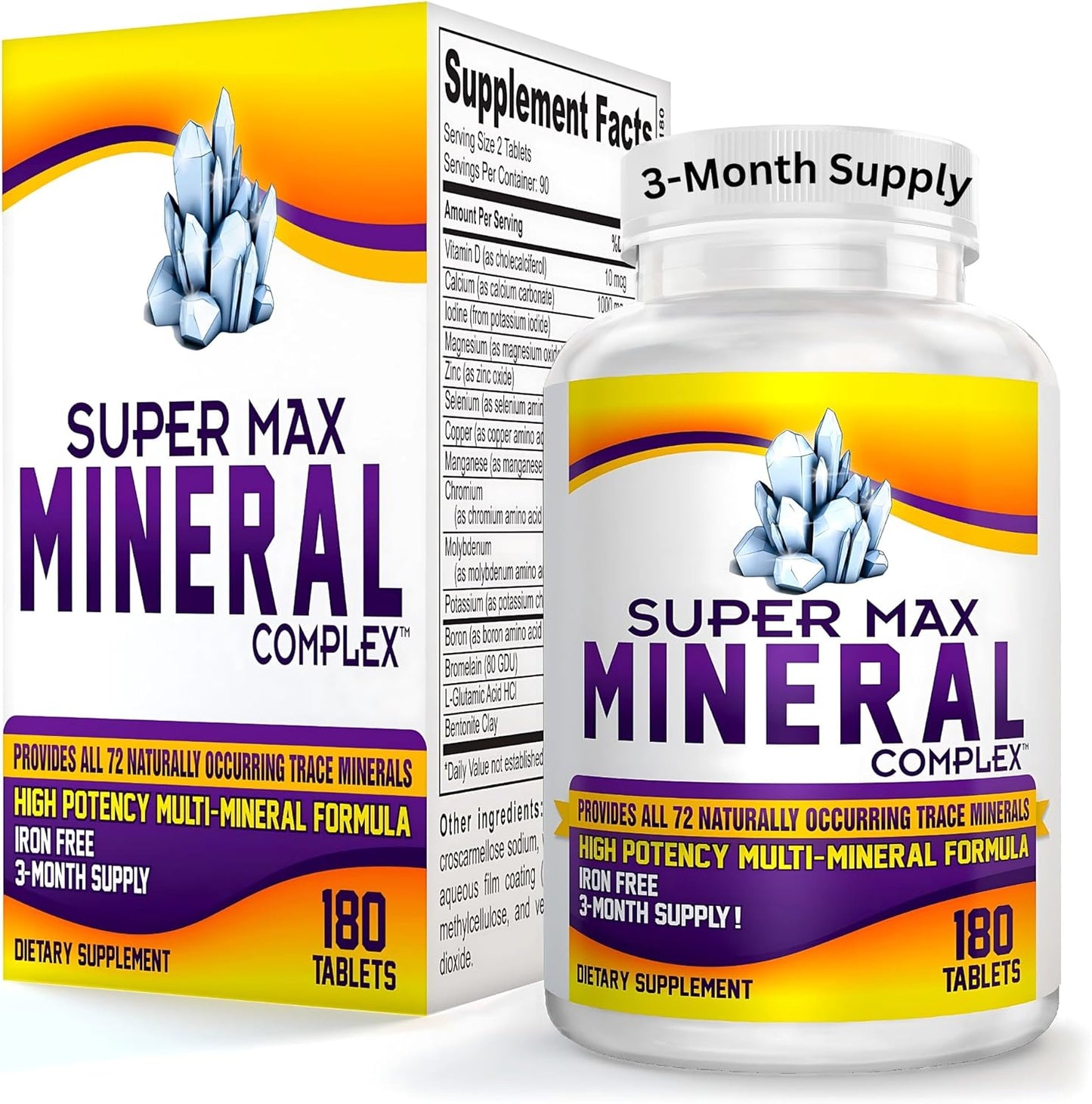 3-Month Multimineral Supplement (Iron Free) Natural Multiminerals | High-Potency Multi Mineral Supplements (15-in-1) Blended Minerals Formula | Mineral Complex | 90-Day Bulk Supply | 180 Tablets
