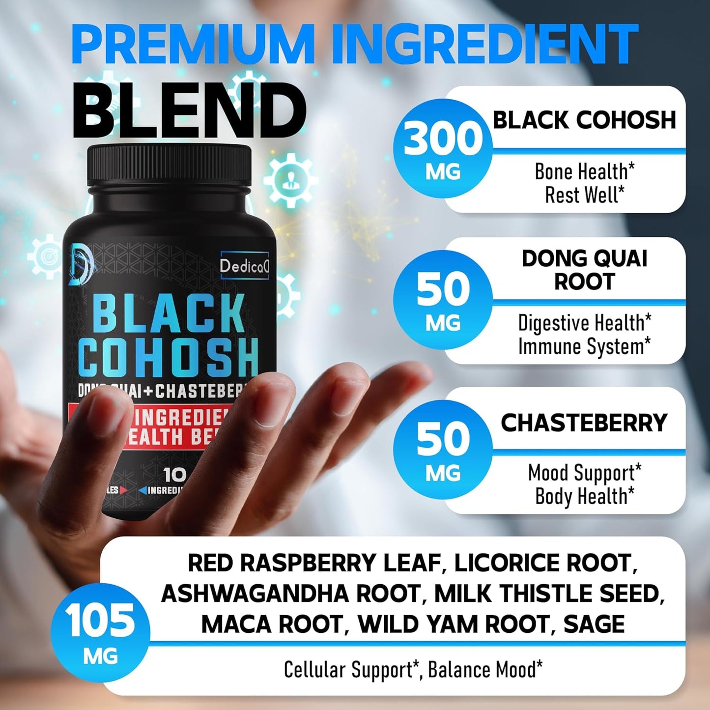 12in1 Black Cohosh 5-Month Supply for Menopause Support Supplement with Dong Quai, Chasteberry, Red Raspberry, Licorice, Wild Yam & More - 150 Capsules