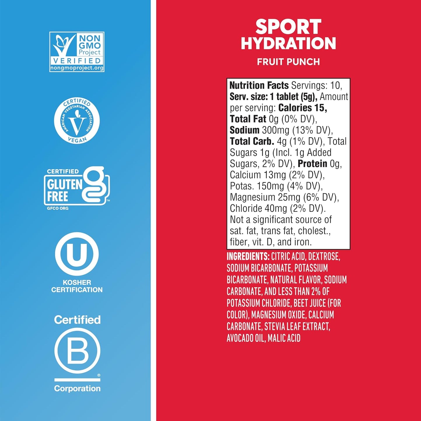 Nuun Sport Electrolyte Tablets with Magnesium, Calcium, Potassium, Chloride & Sodium, Gluten Free & Vegan, Fruit Punch, 8 Pack (80 Servings Total)