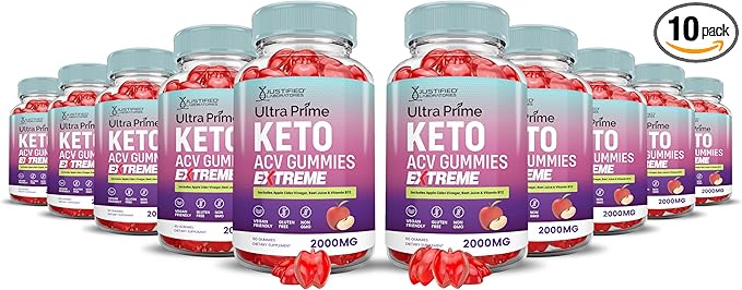 (10 Pack) Ultra Prime Keto ACV Gummies Extreme 2000MG UltraPrime Keto Gummies Apple Cider Vinegar Formulated with Pomegranate Beet Juice Powder B12 Vegan Non GMO 600 Gummys