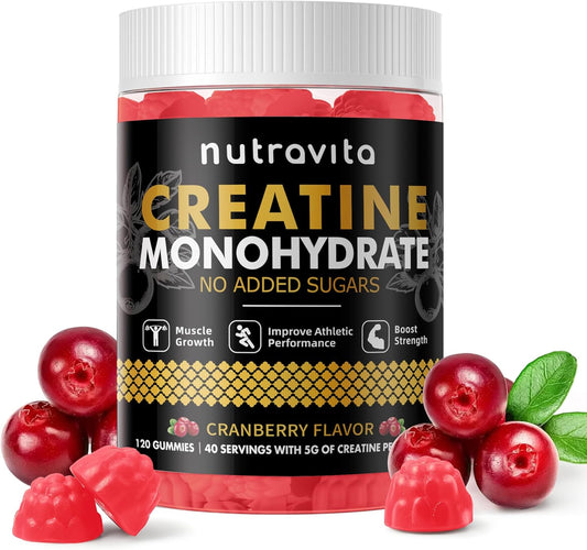 Creatine Monohydrate Gummies for Men & Women-5g of Creatine Monohydrate per Serving - Sugar Free,Vegan, Cranberry Flavor, 120 Count