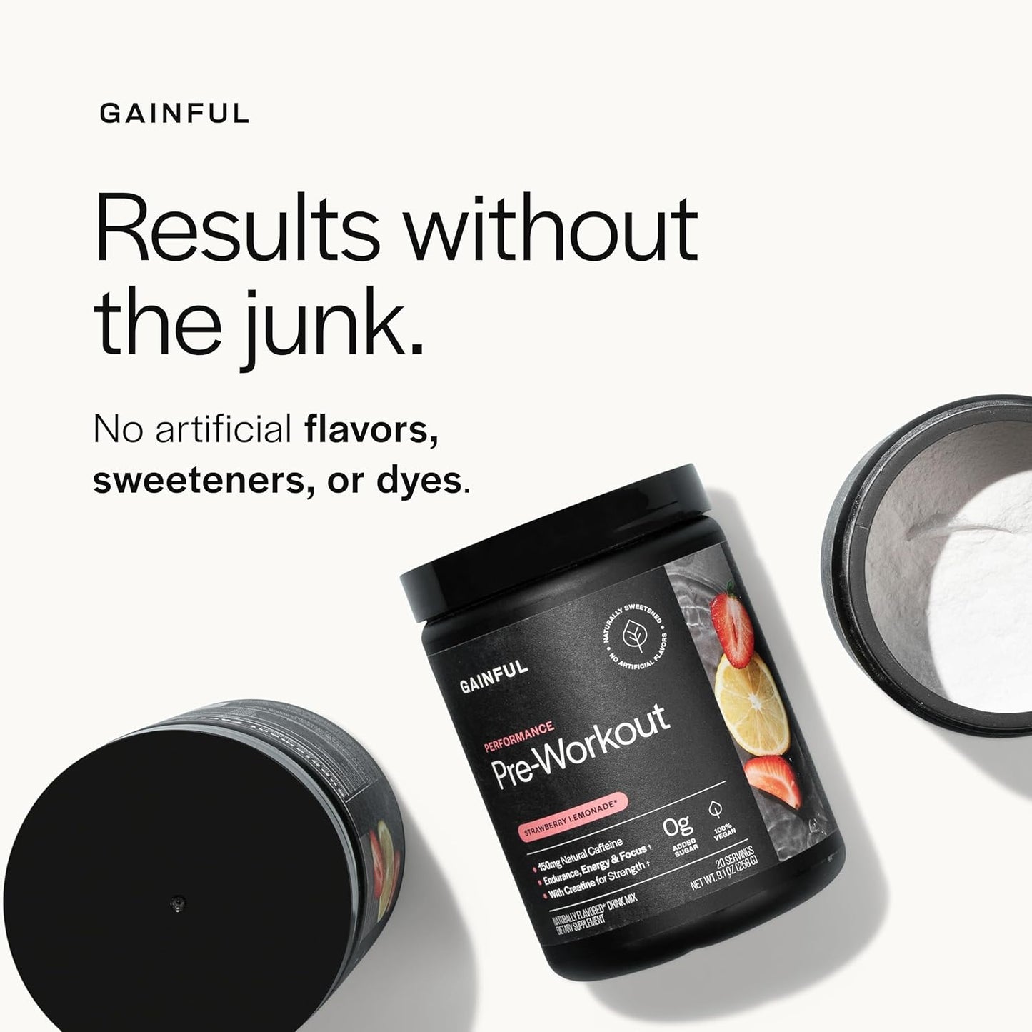 Gainful Performance Pre Workout Powder with Natural Caffeine & Creatine, Strawberry Lemonade Flavor, Supports Energy, Strength, Endurance, & Recovery, BCAAs, Beta Alanine, L-Citrulline, 20 Servings