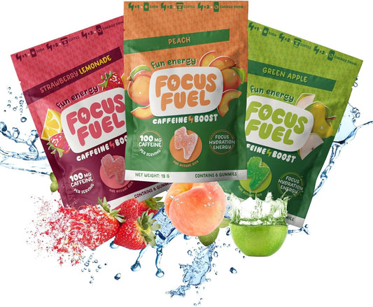 Energy Chews – Trial Size Variety Sample Pack (9 Servings) – 100mg Caffeine + Alpha GPC + L-Theanine + B12, Magnesium – Peach, Green Apple, Strawberry Lemonade Flavors – No Crash or Jitters