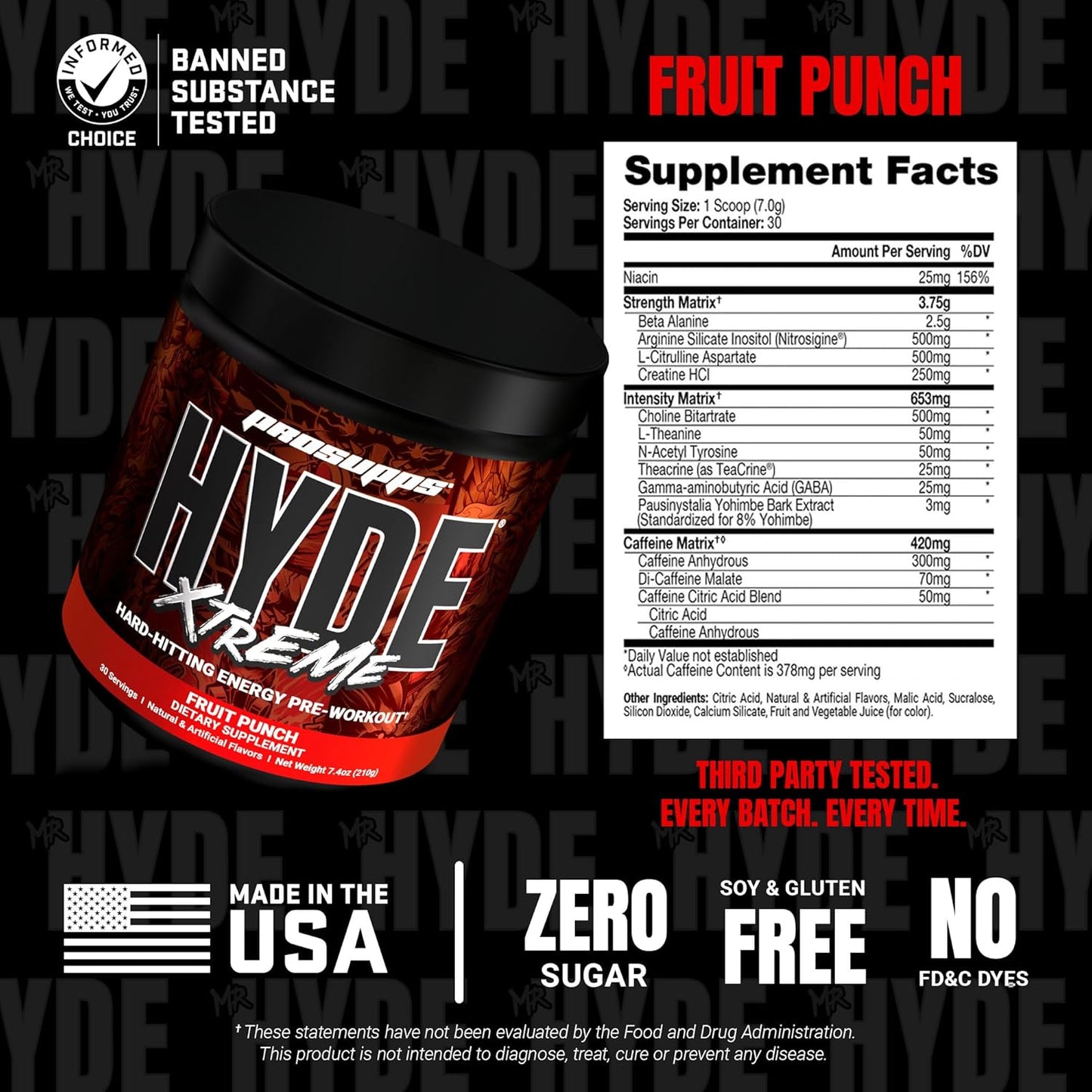 PROSUPPS Mr. Hyde Xtreme Pre Workout Powder with Creatine, Beta Alanine & Caffeine – Extreme Energy, Pumps, Focus & Performance - Fitness & Gym Supplements for Men & Women (Fruit Punch, 30 Servings)