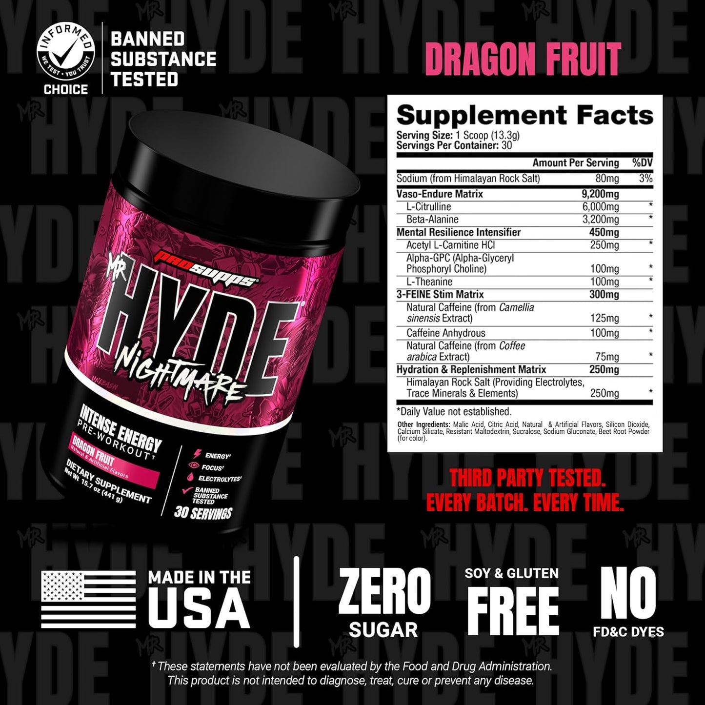 PROSUPPS Mr. Hyde Nightmare Pre Workout Powder with Caffeine & Beta Alanine - Preworkout for Intense Energy, Mental Focus & Performance - Gym & Fitness Supplements (Dragon Fruit, 30 Servings)