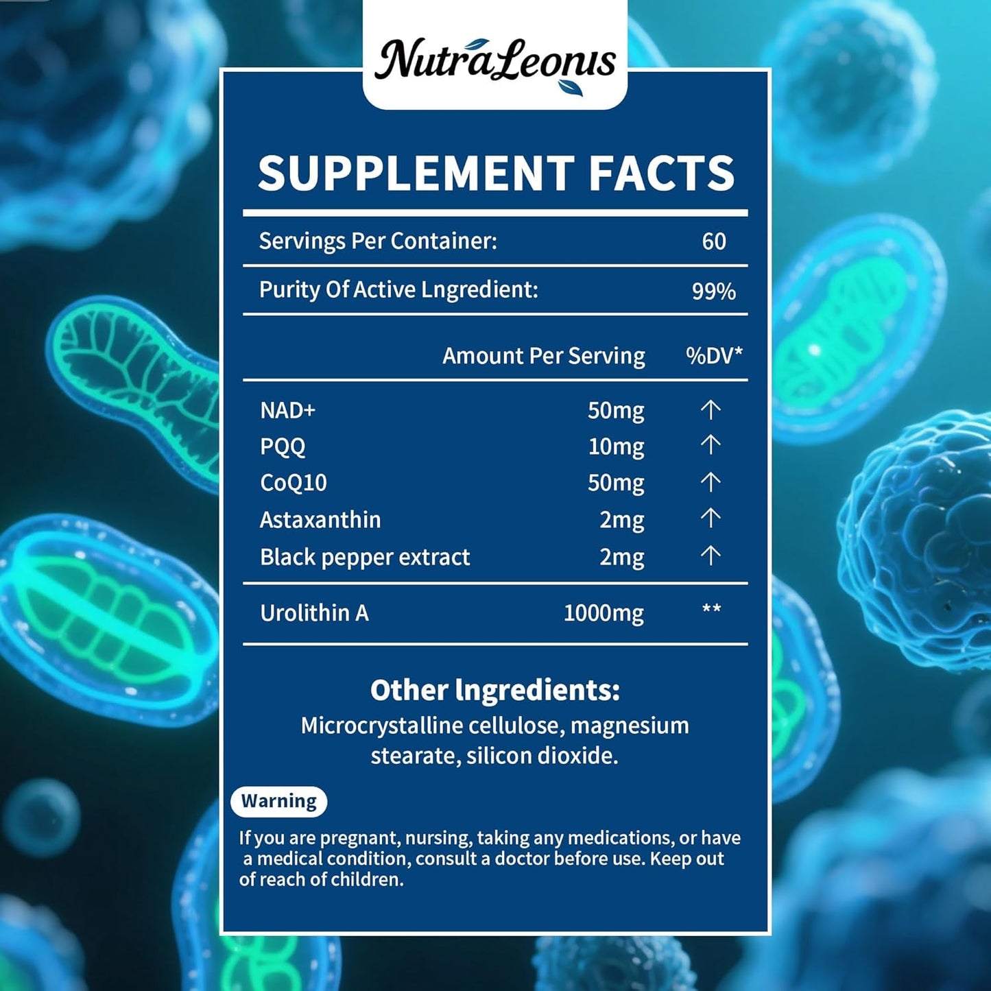 Urolithin A Supplement 1000 mg - 60 Capsules | Mitochondrial Support with NAD+ & PQQ | Boosts Cellular Energy and Rejuvenation | 99% Pure Urolithin A