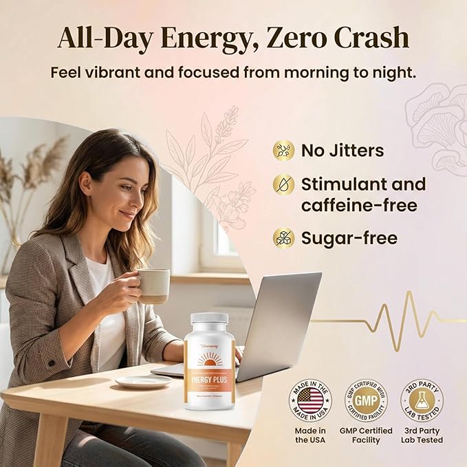 InergyPLUS | Energy Vitamins for Women, Fatigue, Natural Energy Supplements for Focus | Vitamin B12, Folic Acid, Rhodiola Rosea, Cordyceps, CoQ10, Caffeine Free | Packaging Vary | 60 Ct