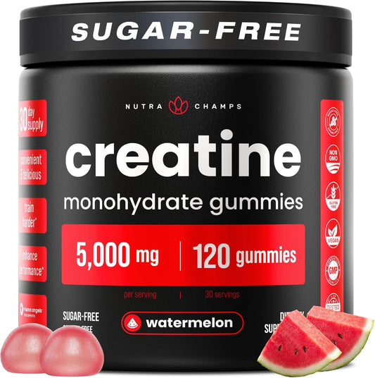 NutraChamps 120 Creatine Gummies for Men & Women - 5g Sugar Free Chewable Creatine Monohydrate Gummies - Supports Protein Synthesis, Muscle Recovery & Workout Performance