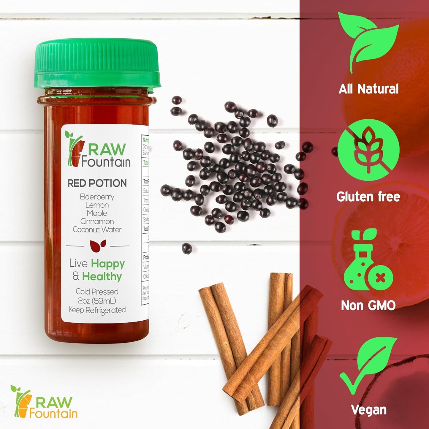 20 Immunity Shots w/Elderberry, Lemon, Maple, Cinnamon 2fl Oz, Packed w/Vitamin C, Raw, Cold Pressed, Unpasteurized, Boosts Immunity, All Natural, No Artificial Flavors or Preservatives