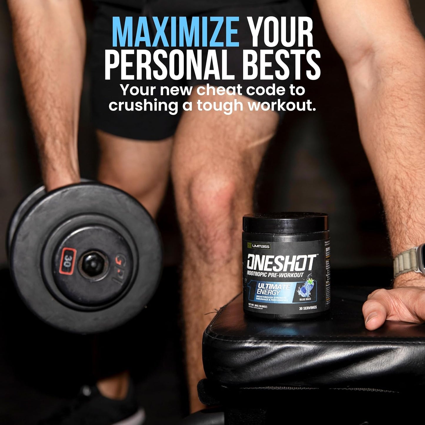 Oneshot Pre Workout Powder for Men and Women - BCAAS Amino Acids Supplement Powder, 200mg Caffeine, Beta Alanine Powder, Citrulline Malate Preworkout Powder - Blue Razz - 30 Servings