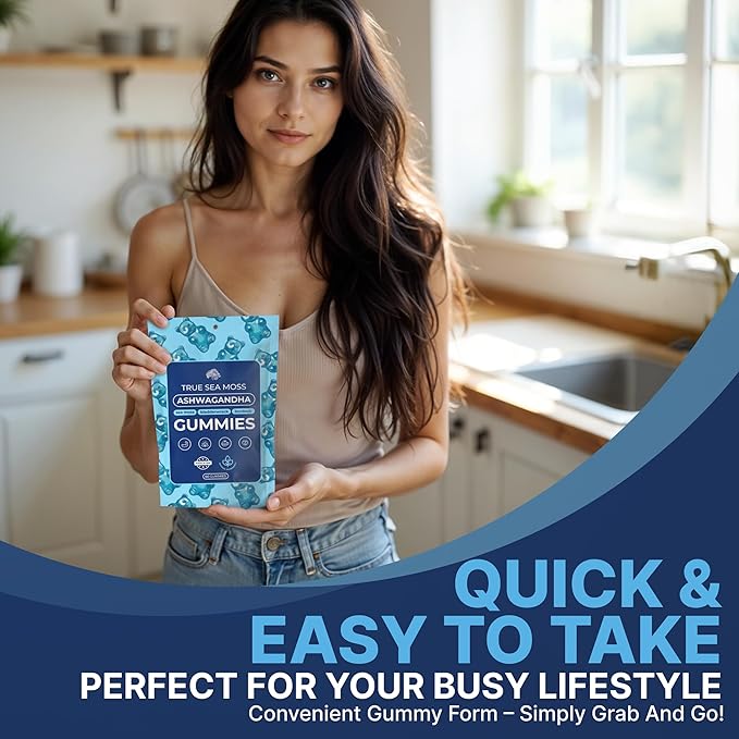 TrueSeaMoss Ashwagandha Gummies for Women & Men – Vegan Formula with Sea Moss, Bladderwrack & Burdock Root – 60 Gummies (30-Day Supply)