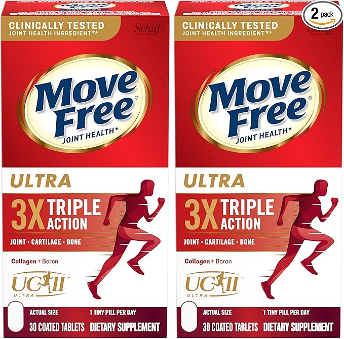 Move Free Ultra Triple Action Joint Support Supplement - Type II Collagen Boron & Hyaluronic Acid - Supports Joint Comfort, Cartiliage & Bones in 1 Tiny Pill Per Day, 30 Tablets (30 Servings)*
