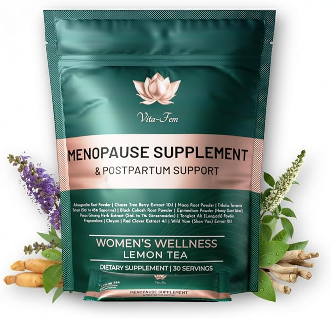 Menopause Supplement for Women | Replace 22 Pills with one Sachet per Day | Lemon Tea Flavour, Softened with Earthy Botanicals | Night Sweats & Hot Flash Relief - 30 Daily Stick Packs