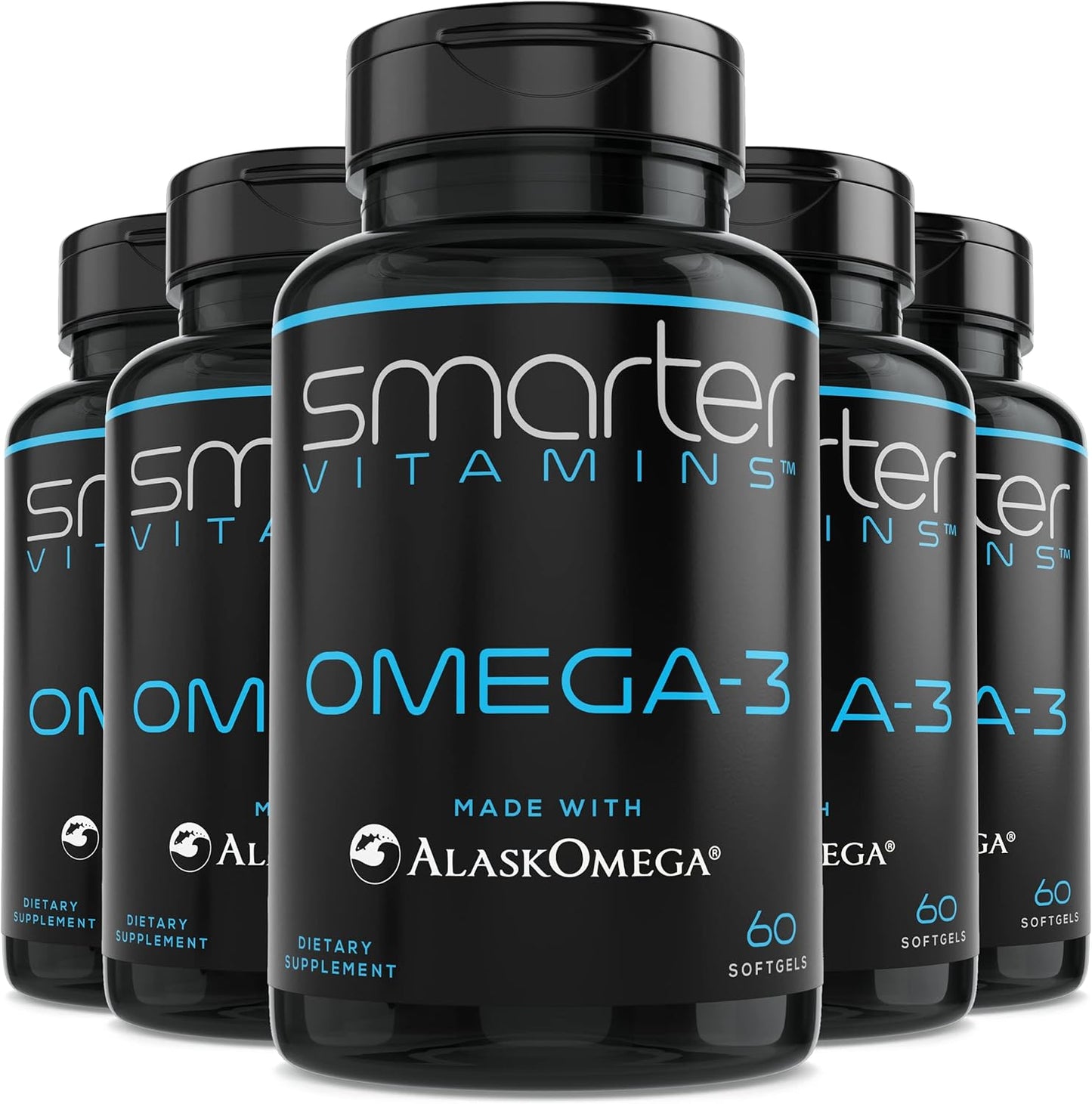 (5 Pack) Smarter Omega 3 Fish Oil, Berry Flavor, Burpless, Tasteless, 2000mg, Potent Triple Strength DHA EPA Brain Omega-3, Made with AlaskOmega®