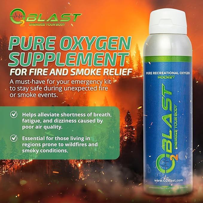 O2 Blast - Pure Oxygen Supplement - Filled with 99.99% Pure Oxygen to Support Fast Recovery, Increase Stamina & Enhanced Focus for High Altitude & Action Sports, 10L Portable Can Flip-Top Cap, 6-Pack