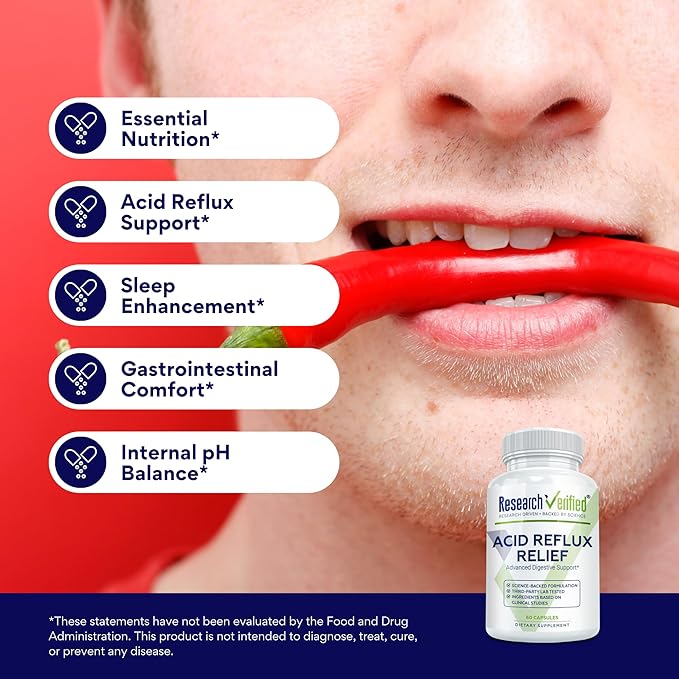 Research Verified Acid Reflux Relief - Soothe GI Problems - Melatonin, 5-HTP, Marshmallow Root - 60 Capsules - Vegan