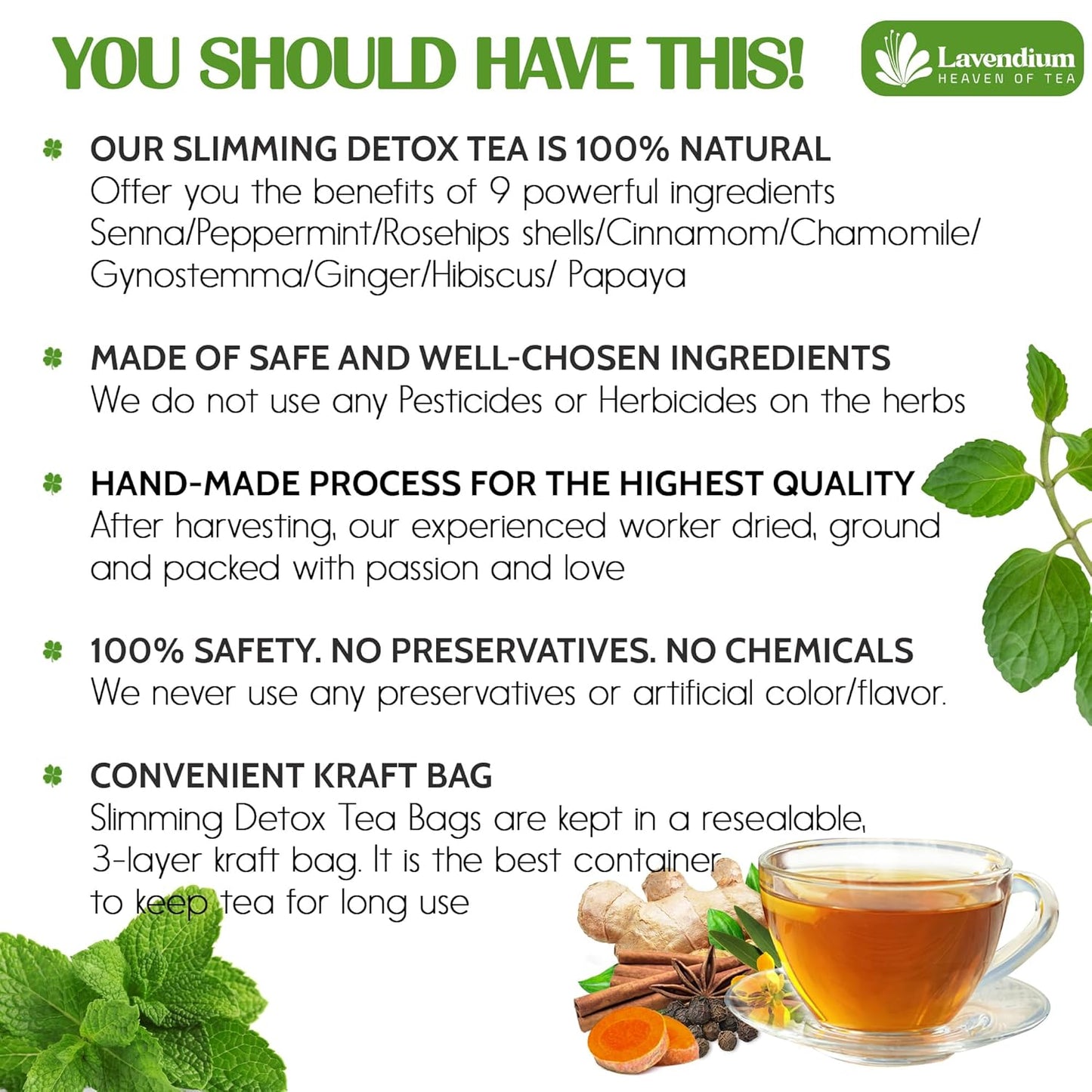 100 Bags - SIimming Detox Tea Caffeine Free - Herbal Tea with Chamomile, Hibiscus Tea & Ginger Root for Colon Cleanse – Natural Citrus & Cinnamon Herbal Tea for Digestive Health