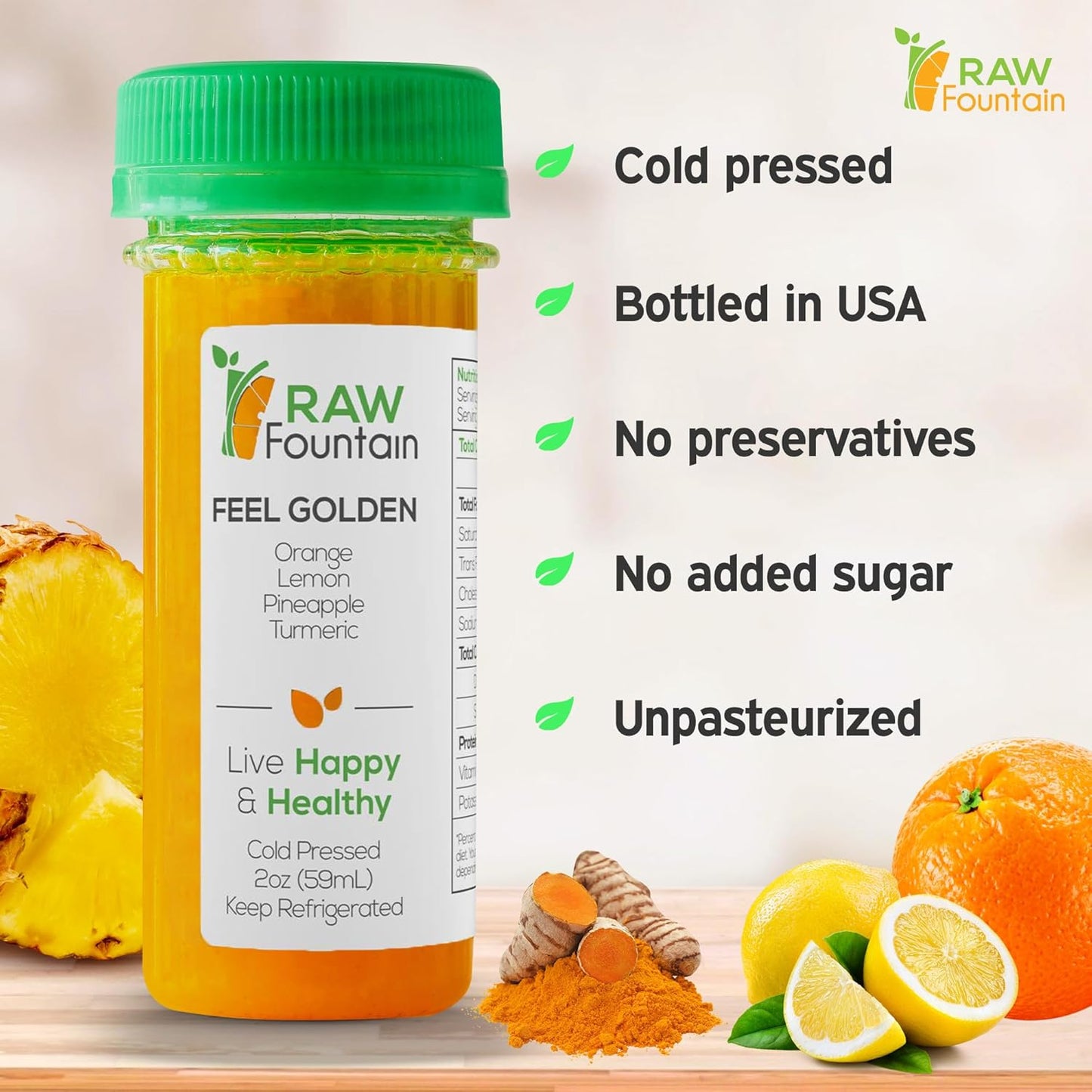 20 Immunity Shots w/Orange, Lemon, Pineapple, Turmeric 2fl Oz, Packed w/Vitamin C, Raw, Cold Pressed, Unpasteurized, Boosts Immunity, All Natural, No Artificial Flavors or Preservatives