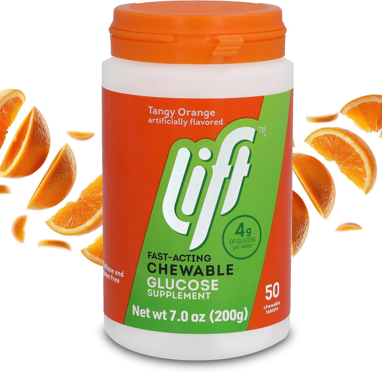 Lift Glucose Fast-Acting Glucose Chewable Energy Tablets, Orange, 50 ct Jar (Pack of 1)